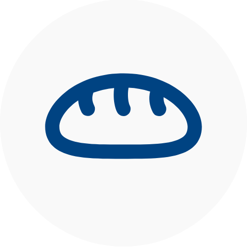 Blue icon of a loaf of bread symbolising bakeries on a white background