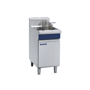 Blue Seal Evolution Series GT46 450mm twin pan commercial gas fryer with two 13L fry pots and stainless steel lid