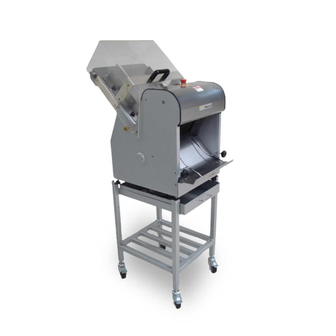 Paramount SMBS15 commercial bench-mounted bread slicer with safety guards and 15mm fixed slice thickness setting.