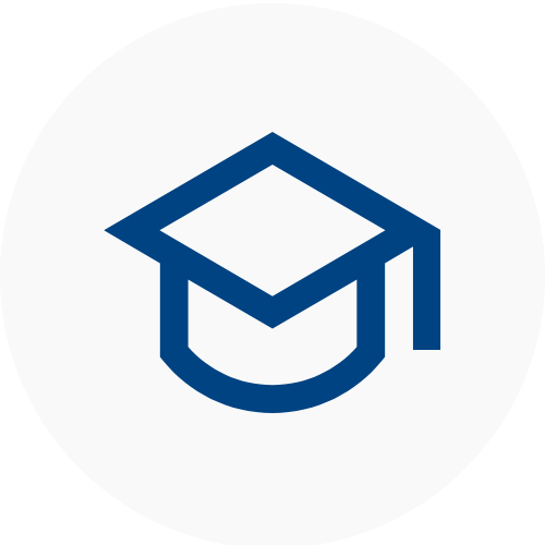 Blue graduation cap icon on a white background representing school canteens 