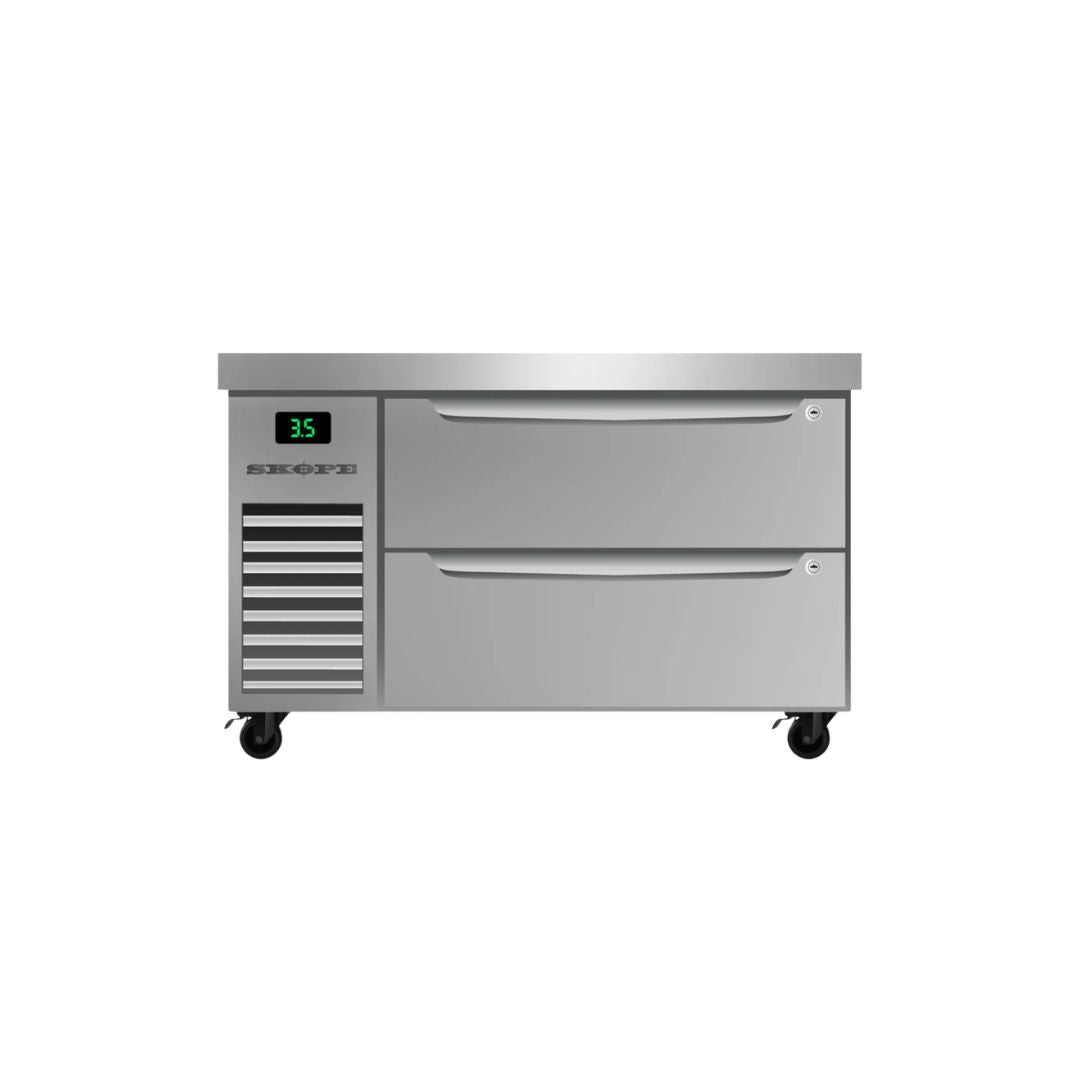  Skope ProSpec commercial chef base fridge with 2 stainless steel drawers in a commercial kitchen setting