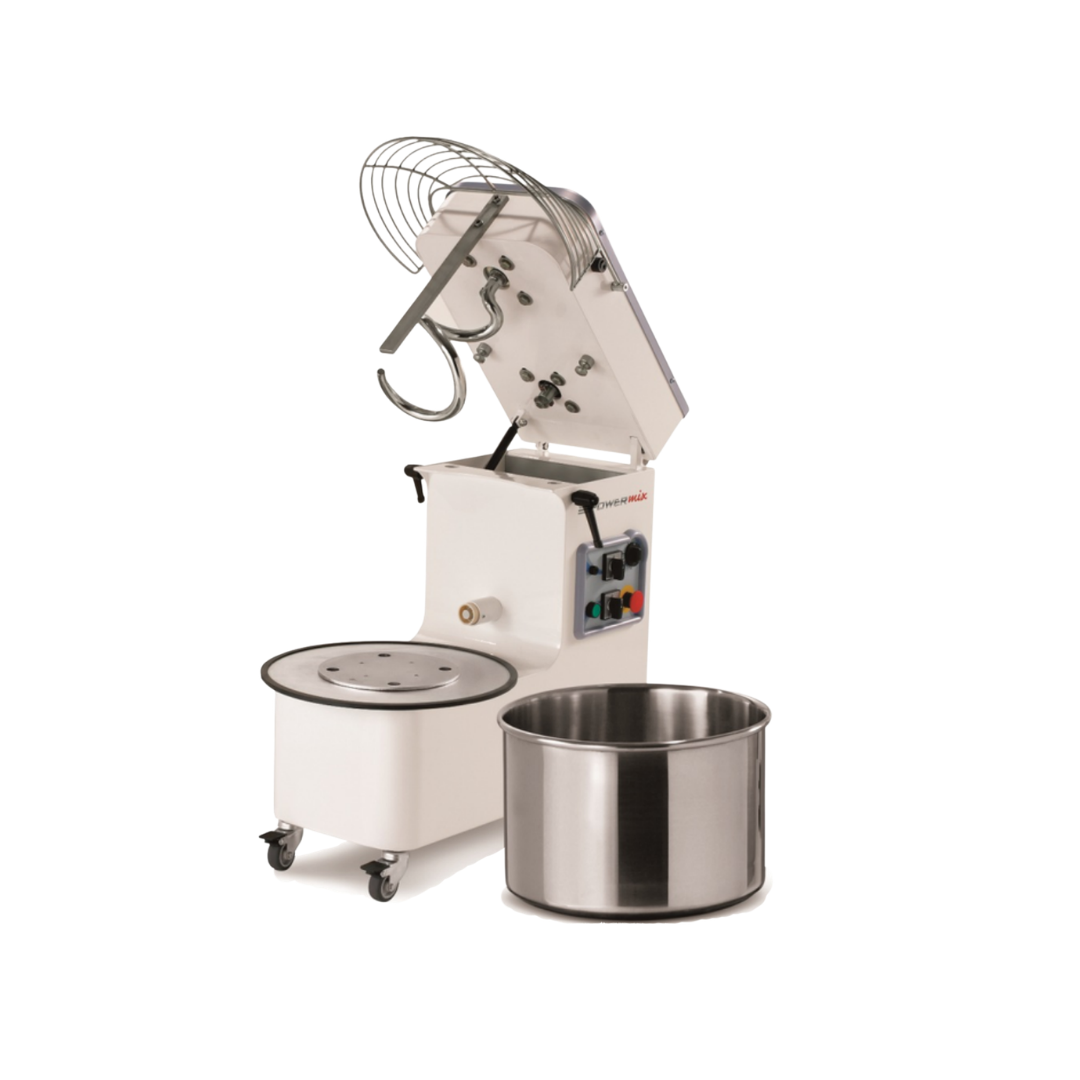 Mecnosud SMM1044 large 
commercial Spiral Mixer with tilting head and removable stainless-steel bowl