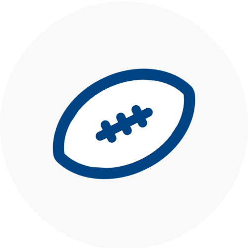 A simple blue outline icon of an Australian football centered on a very light gray circular background.