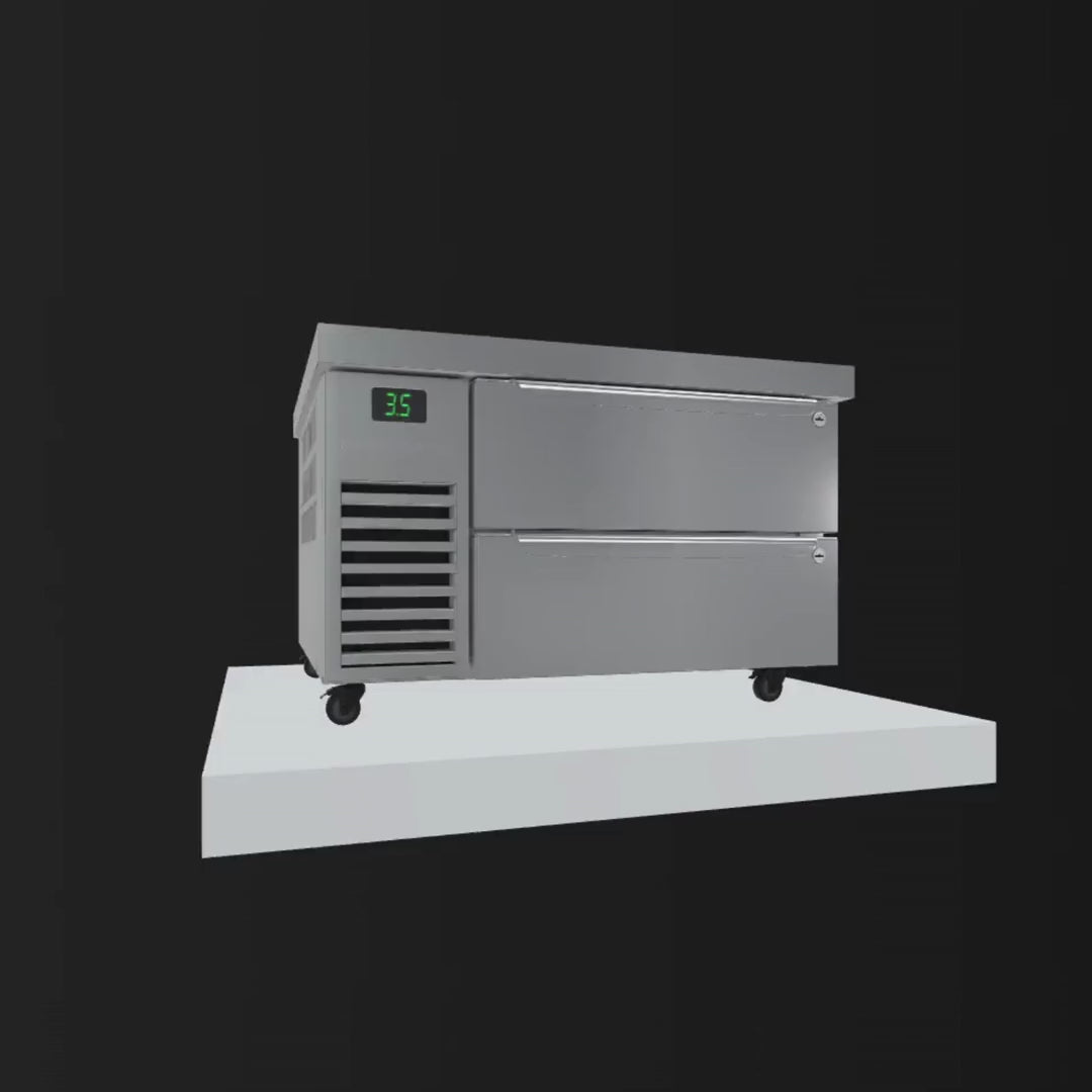 Load video: Skope ProSpec PG11.CBR.1.D2 2 Drawer One Bay ChefBase Underbench Fridge