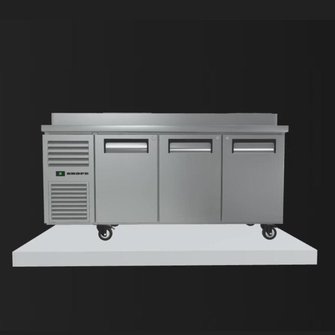 Load video: Skope ReFlex RF8.PPZ.3.SD 3 Solid Door Pizza Preparation Fridge