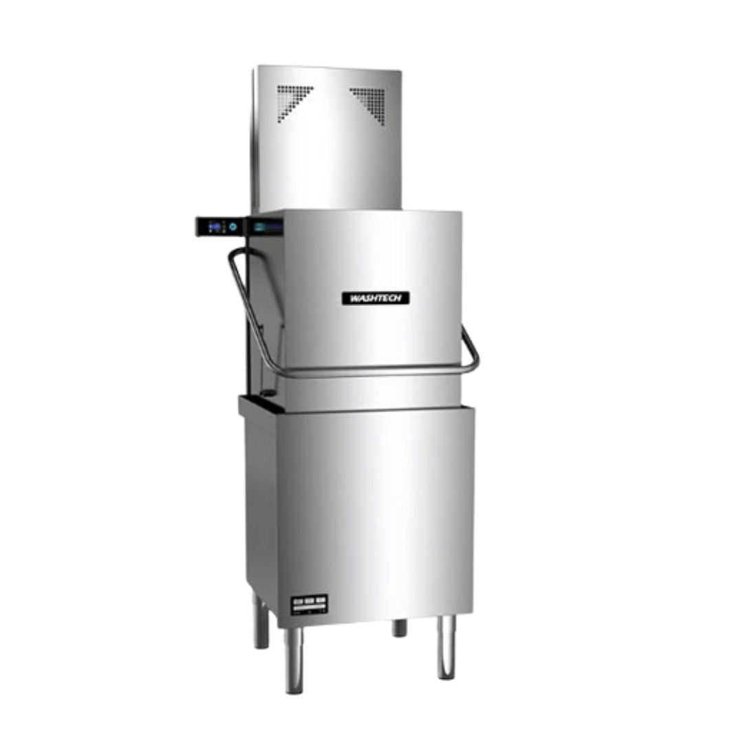 Washtech M2C 
commercial passthrough dishwasher with integrated heat recovery unit for high-volume restaurant and café kitchens.